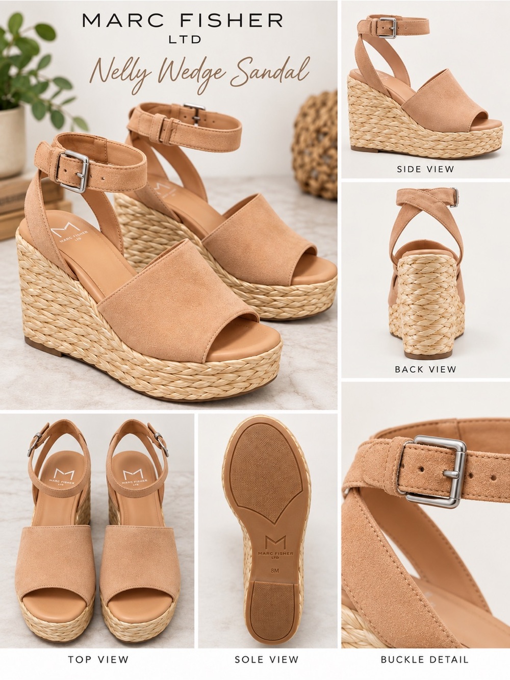 NWT Marc Fisher Nelly Ankle Strap Wedge Sandal